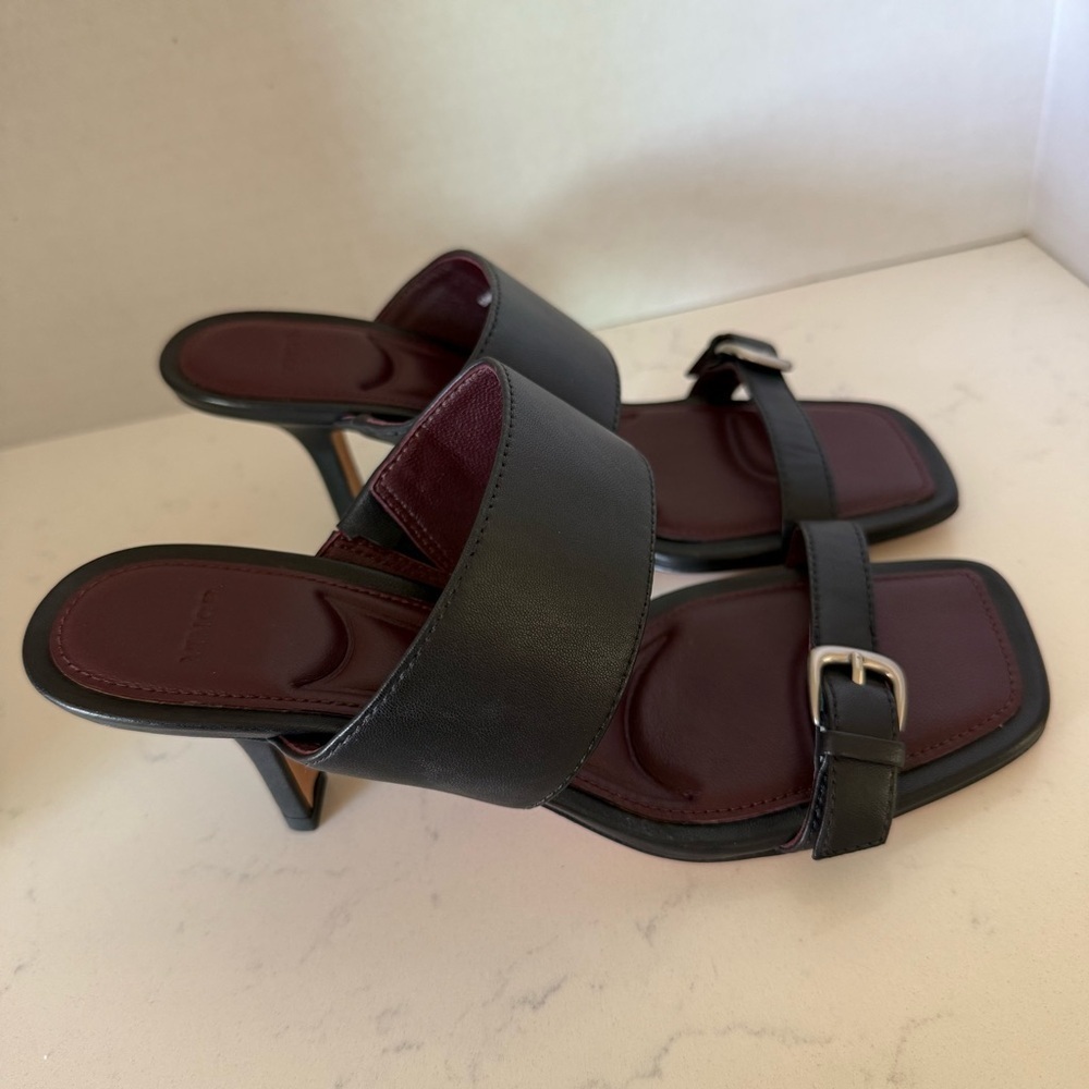 Vince Leandra Heels Black Leather & Bordeaux | Women’s Size 6 | New Without Box - Picture 2 of 3
